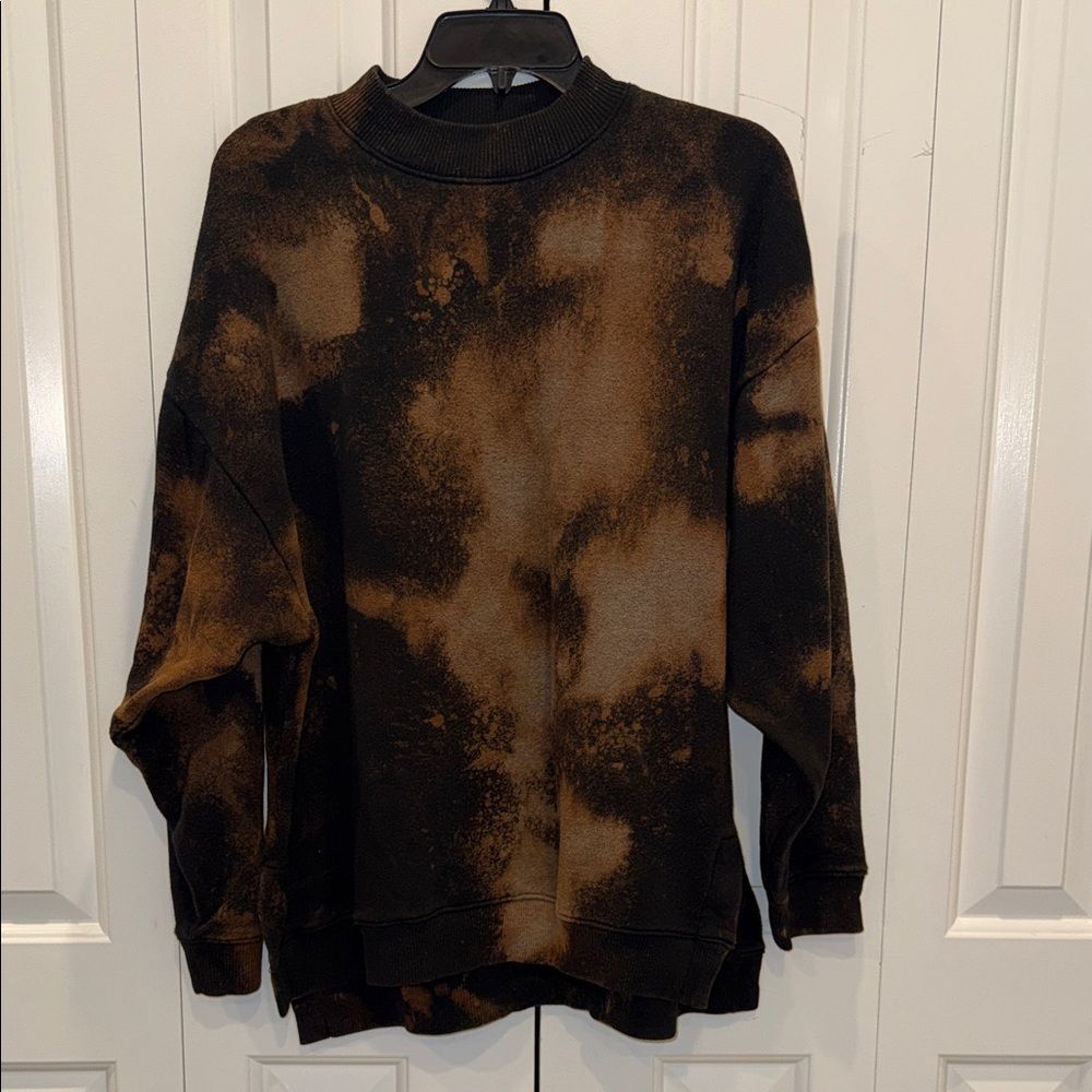 American Eagle Black Crewneck with Brown Bleach Accents